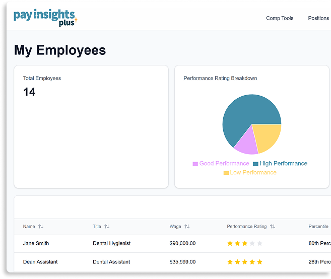 Screenshot of Employee Data in PayInsights Plus